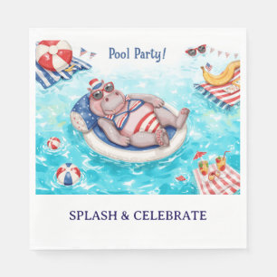 4th July Pool Party with Hippo in Bikini Napkin
