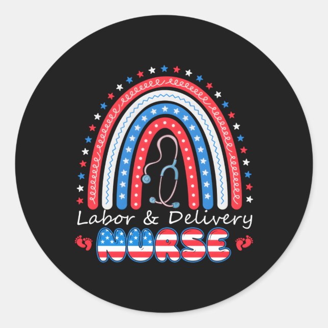 4Th July Rainbow Stethoscope Patriotic Labour Deli Classic Round Sticker (Front)