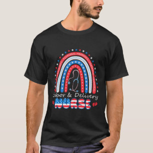 4Th July Rainbow Stethoscope Patriotic Labour Deli T-Shirt