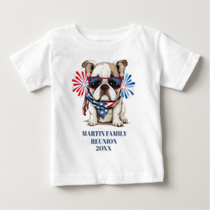 4th July Red Blue Bulldog Family Reunion Baby T-Shirt