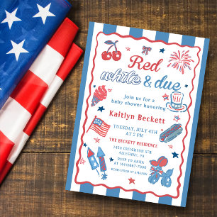 4th July Red White and Due Baby Shower Invitation
