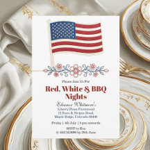 4th July Red White BBQ Nights American Flag Floral