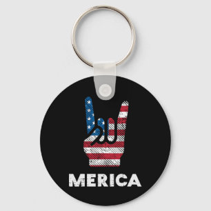 4th July Rock Hand Merica Flag America Rocker Men  Key Ring