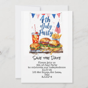 4th July Save the Date Independence Day party Invitation
