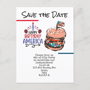 4th July Save the Date Independence Day party Postcard