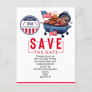 4th July Save the Date Independence Day party Postcard
