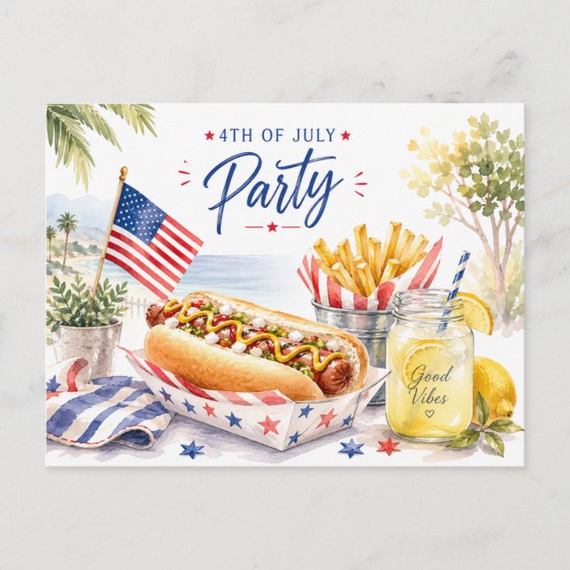  4th July Save the Date  Independence Day party   Postcard (Front)
