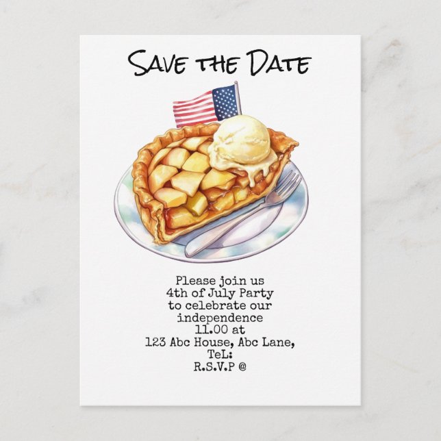  4th July Save the Date  Independence Day party   Postcard (Front)