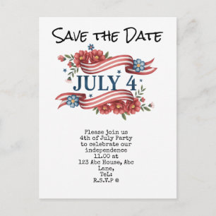  4th July Save the Date  Independence Day party   Postcard