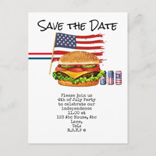  4th July Save the Date  Independence Day party   Postcard