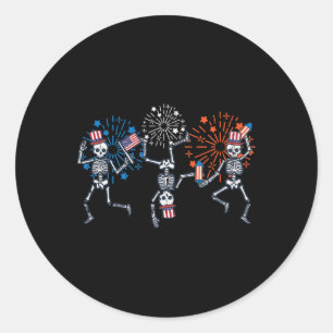 4th July Skeletons Dance Fireworks Patriotic Women Classic Round Sticker