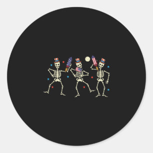 4th July Skeletons Dancing Flag Bones Patriot Men  Classic Round Sticker