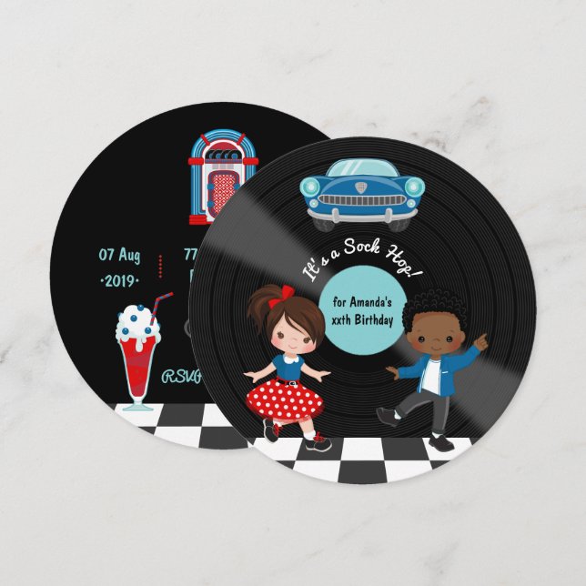 4th July Sock Hop Party Invitation (Front/Back)