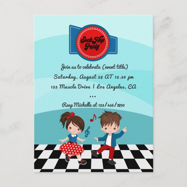 4th July Sock Hop Party Postcard (Front)