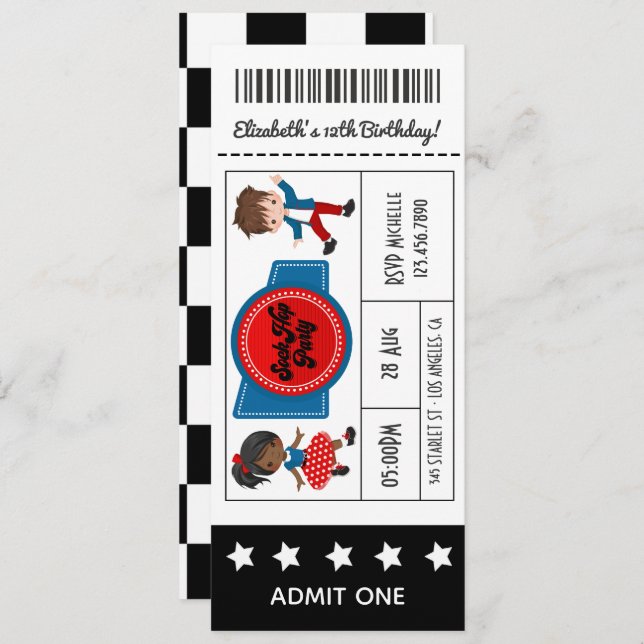 4th July Sock Hop Party Ticket Invitation (Front/Back)
