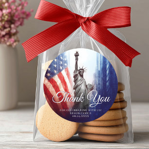 4th July Statue of Liberty America Thank You Favor Classic Round Sticker