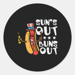 4th July Suns Out Buns Out Hotdog Patriotic Men Wo Classic Round Sticker