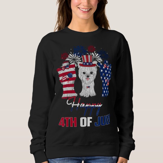 4th July Three Red White Yorkshire Terrier Blue Fi Sweatshirt (Front)
