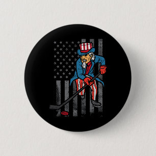 4th July Uncle Sam Ice Hockey US Flag America Men  6 Cm Round Badge