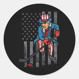 4th July Uncle Sam Ice Hockey US Flag America Men Classic Round Sticker