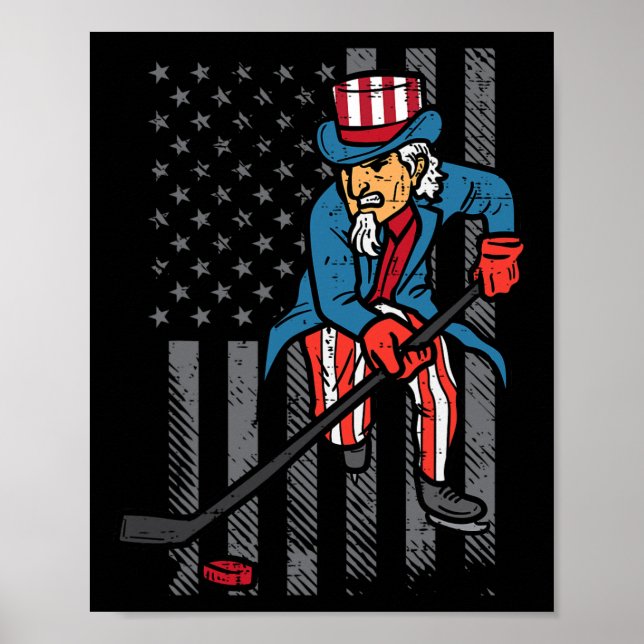 4th July Uncle Sam Ice Hockey US Flag America Men  Poster (Front)