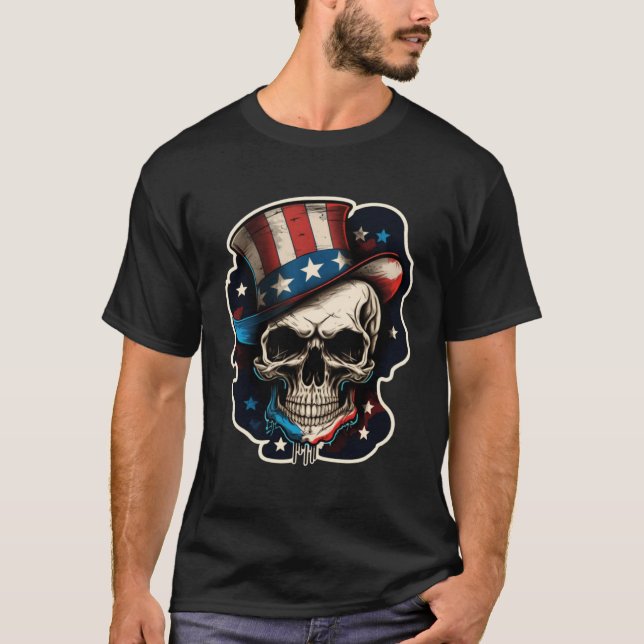4th July USA Proud Skull Top Hat American Flash Ta (Front)