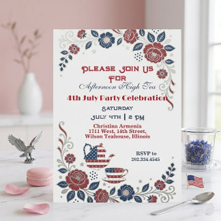 4th July Vintage Patriot Afternoon High Tea Party Invitation