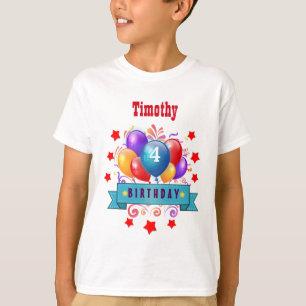 4th KIDS Birthday Festive Colourful Balloons B10BZ T-Shirt