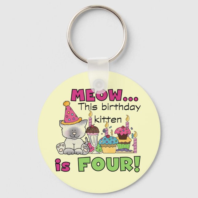 4th Kitten Birthday T-shirts and Gifts Key Ring (Front)