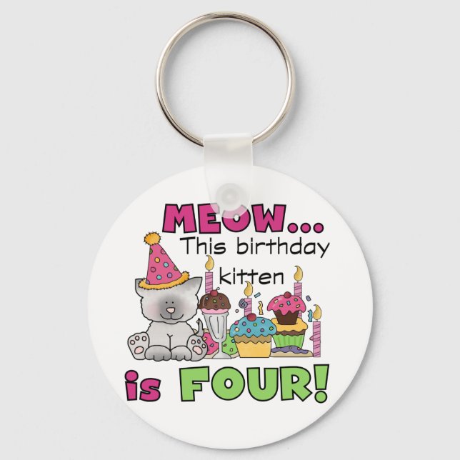4th Kitten Birthday T-shirts and Gifts Key Ring (Front)