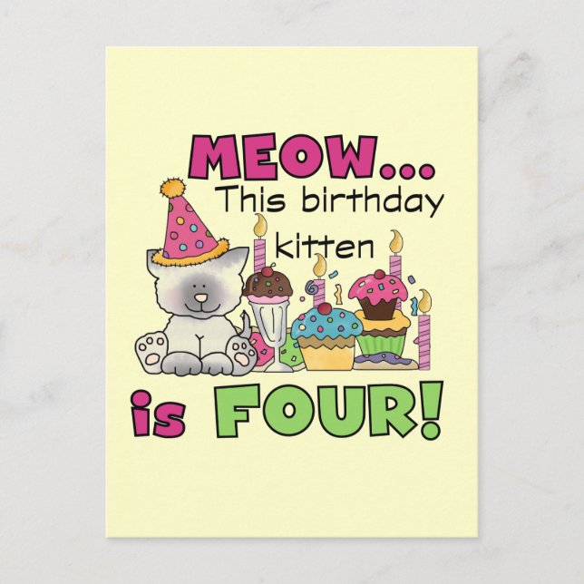 4th Kitten Birthday T-shirts and Gifts Postcard (Front)