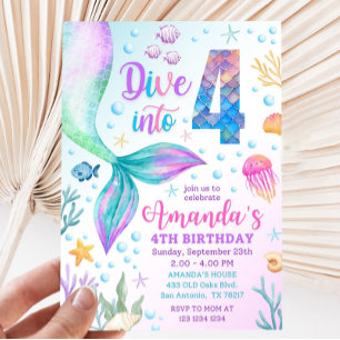 4th mermaid invitation, Dive into four mermaid inv Invitation