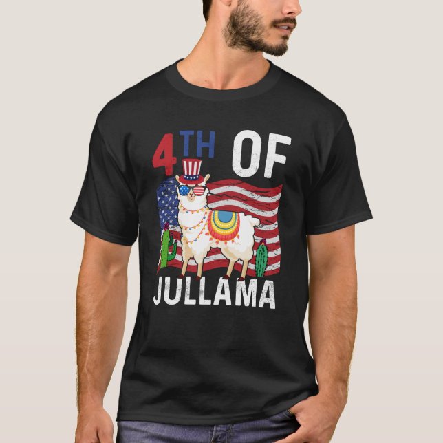 4Th Of Jullama LLama Patriotic US Flag 4th Of July T-Shirt (Front)