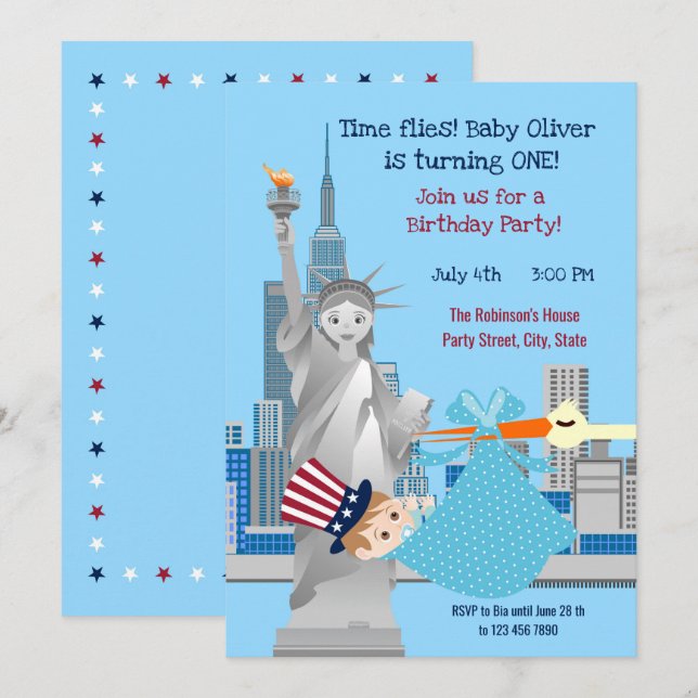 4th of July 1st Birthday Boy Party  Invitation (Front/Back)
