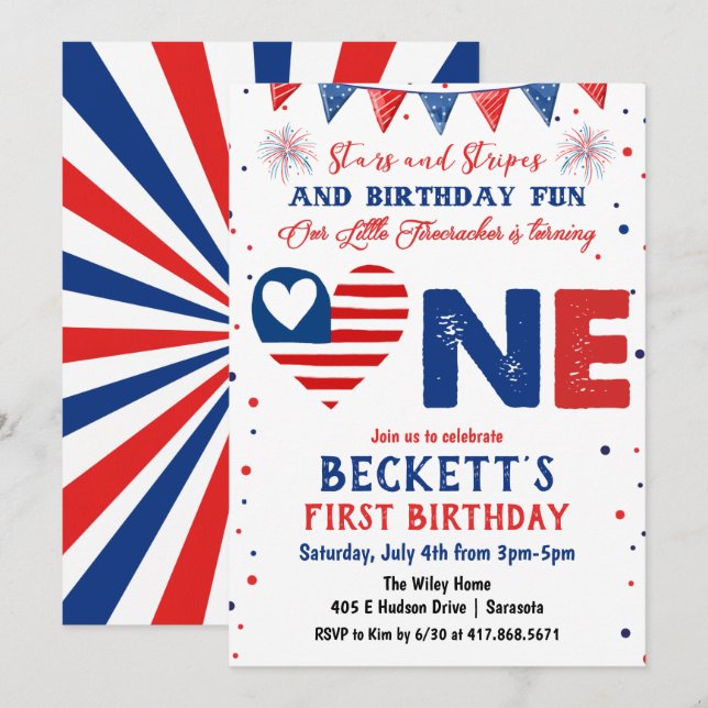 4th of July 1st Birthday Invitation (Front/Back)