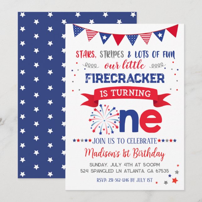 4th of July 1st Birthday Invitation (Front/Back)