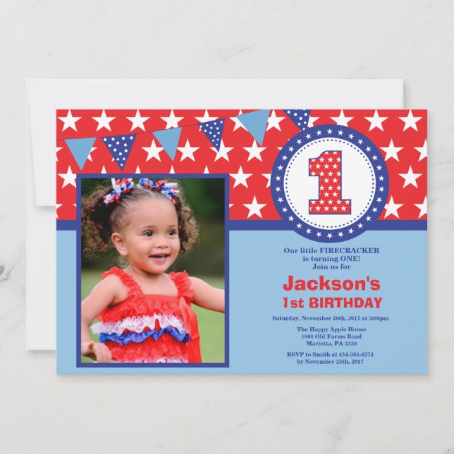 4th of July 1st First Birthday Invitation (Front)
