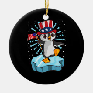 4th Of July 2021 Penguin Ceramic Tree Decoration