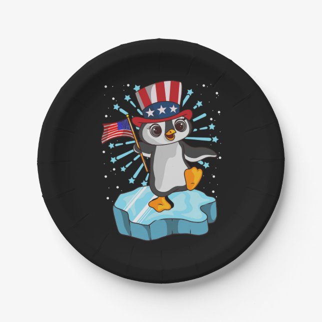 4th Of July 2021 Penguin Paper Plate (Front)