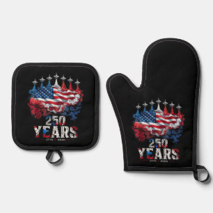 4th of July 250 Years Anniversary USA Flag 1776-20 Oven Mitt & Pot Holder Set