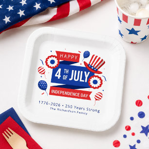4th of July 250th Anniversary Family Paper Plate