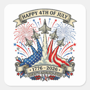 4th of July 250th Anniversary Patriotic Jets Square Sticker