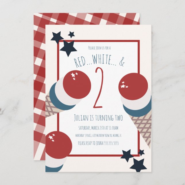 4th of July 2nd Birthday Ice Cream and Stars Invitation (Front/Back)