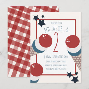 4th of July 2nd Birthday Ice Cream and Stars Invitation