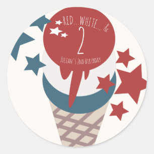 4th of July 2nd Birthday Ice Cream Stars  Classic Round Sticker