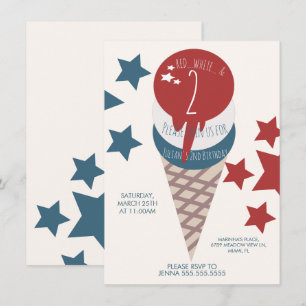 4th of July 2nd Birthday Ice Cream Stars Invitation