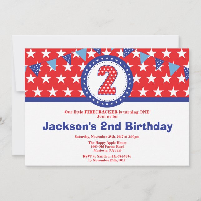4th of July 2nd Second Birthday Invitation (Front)