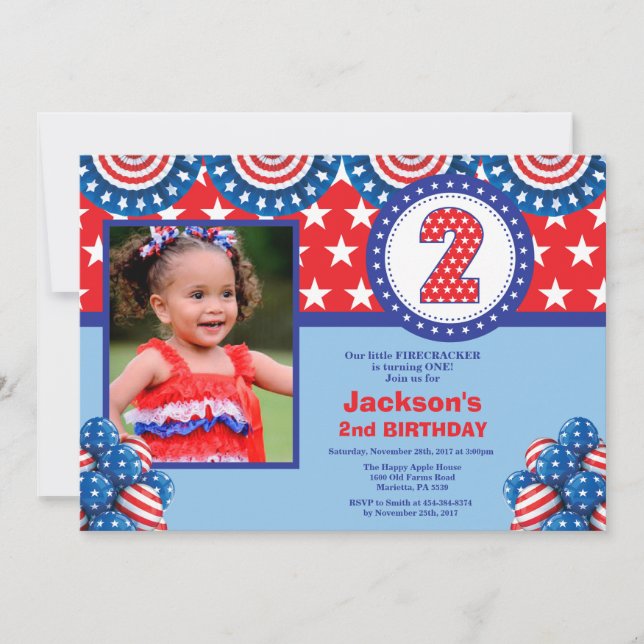 4th of July 2nd Second Birthday Invitation (Front)