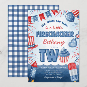 4th of July 2nd TWO Birthday Party Invitation Card