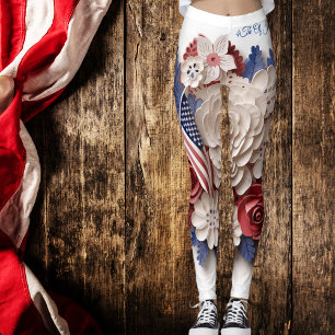 4Th Of July: 3D Patriotic Flowers Leggings